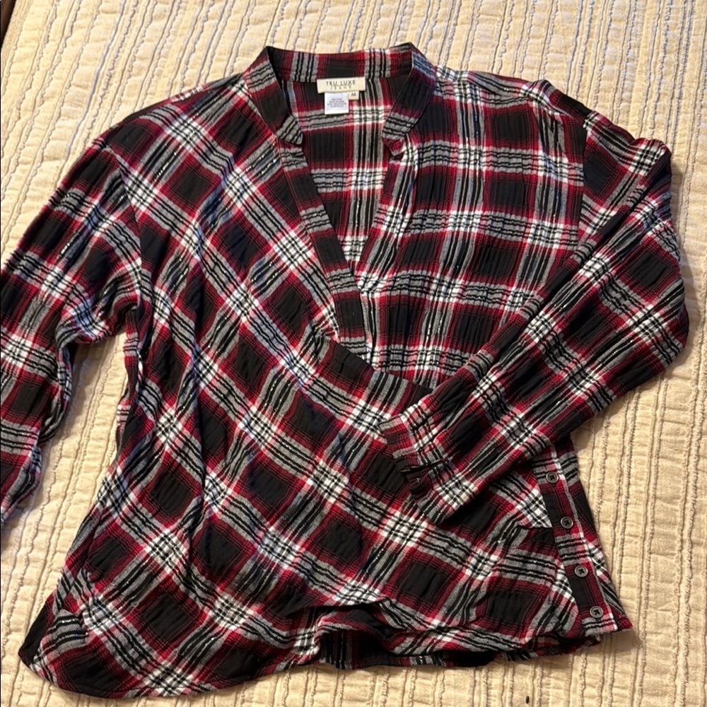 Anthropologie Plaid Blouse - Red, Black, White